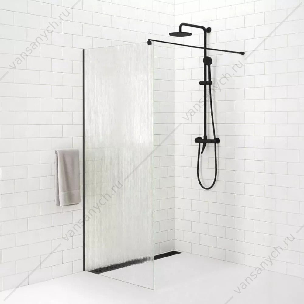Душевая перегородка 70х200 рифленое стекло 8мм Comforty Walk-in CF5C916B 700, черный профиль Comforty (Россия) купить в Тюмени (Ван Саныч™)